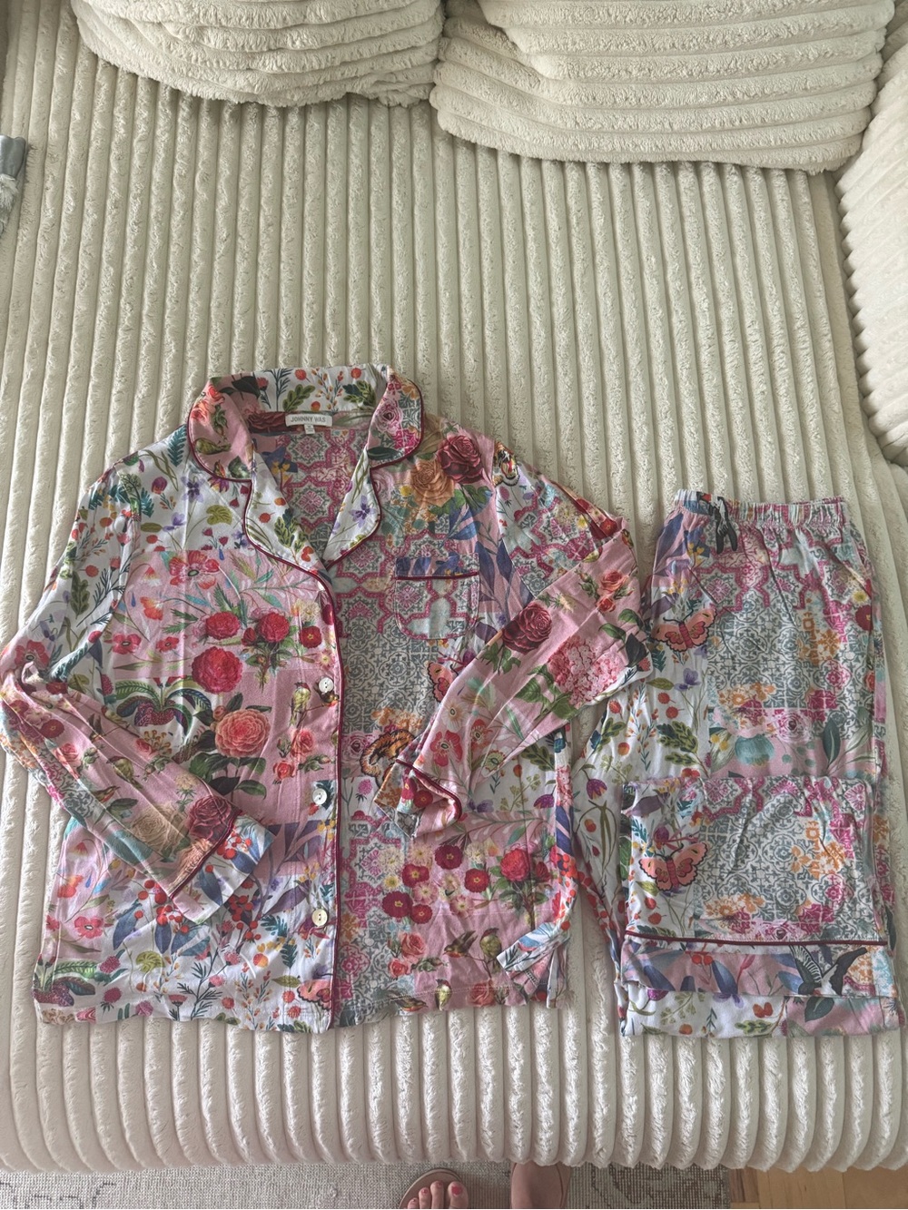 Johnny Was Floral Patchwork Pajama Set in Pink and Multicolor
